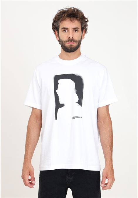 T-shirt a manica corta bianca da uomo con stampa ritratto KARL LAGERFELD | KL245D1709J109